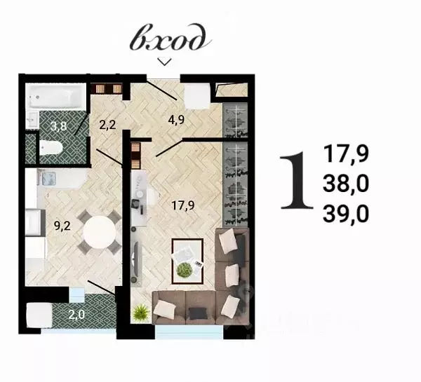 1-к кв. Воронежская область, Воронеж Цимлянская ул. (39.71 м) - Фото 0