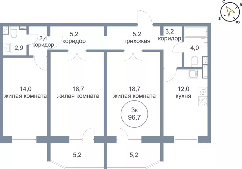 3-к кв. Ханты-Мансийский АО, Нефтеюганск 5-й мкр, 39 (96.7 м) - Фото 0