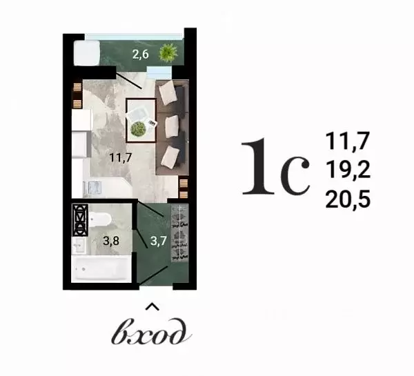 Студия Воронежская область, Воронеж Цимлянская ул. (20.52 м) - Фото 1