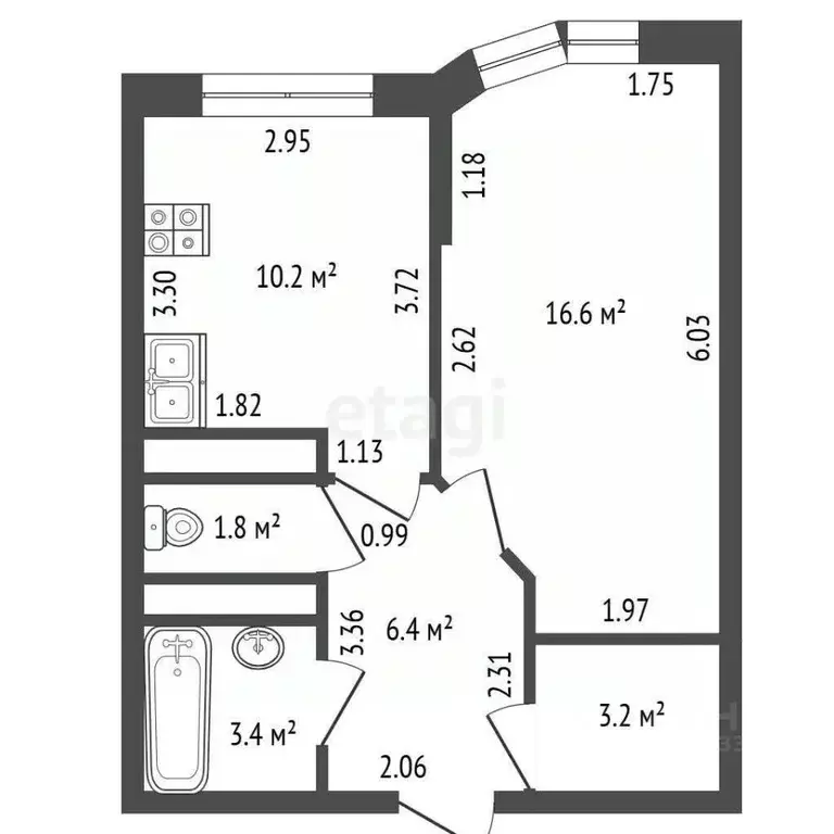 1-к кв. Санкт-Петербург пос. Парголово, ул. Михаила Дудина, 25к1 (41.6 ... - Фото 1