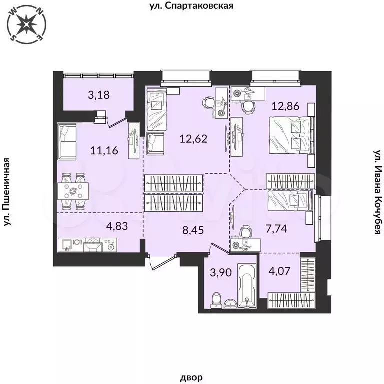 4-к. квартира, 68,8 м, 6/12 эт. - Фото 0