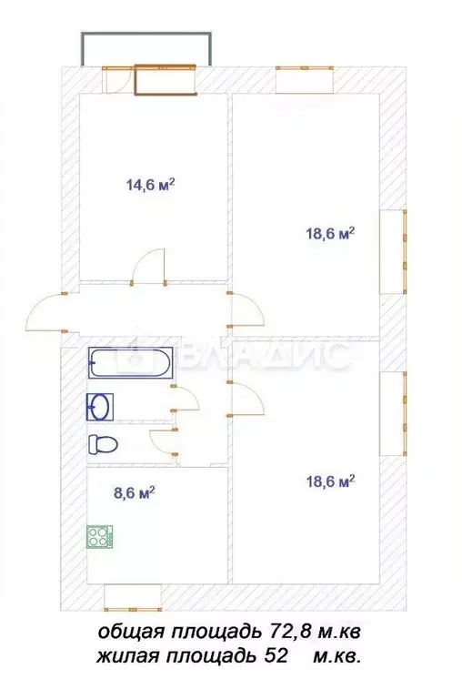 3-к кв. Москва Ивантеевская ул., 16/18 (72.8 м) - Фото 2