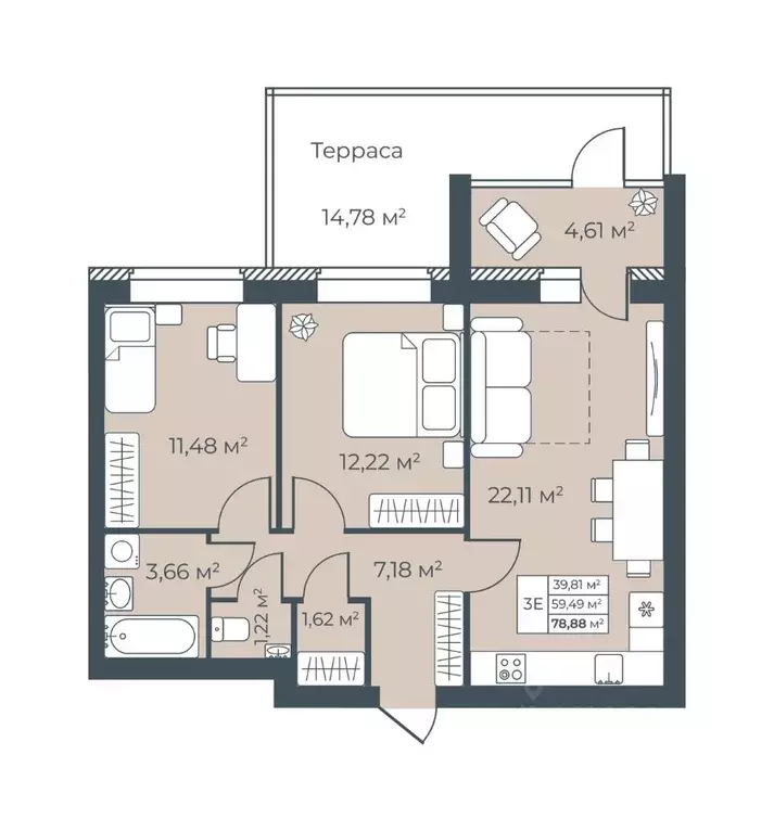 3-к кв. Тульская область, Узловая  (78.88 м) - Фото 1
