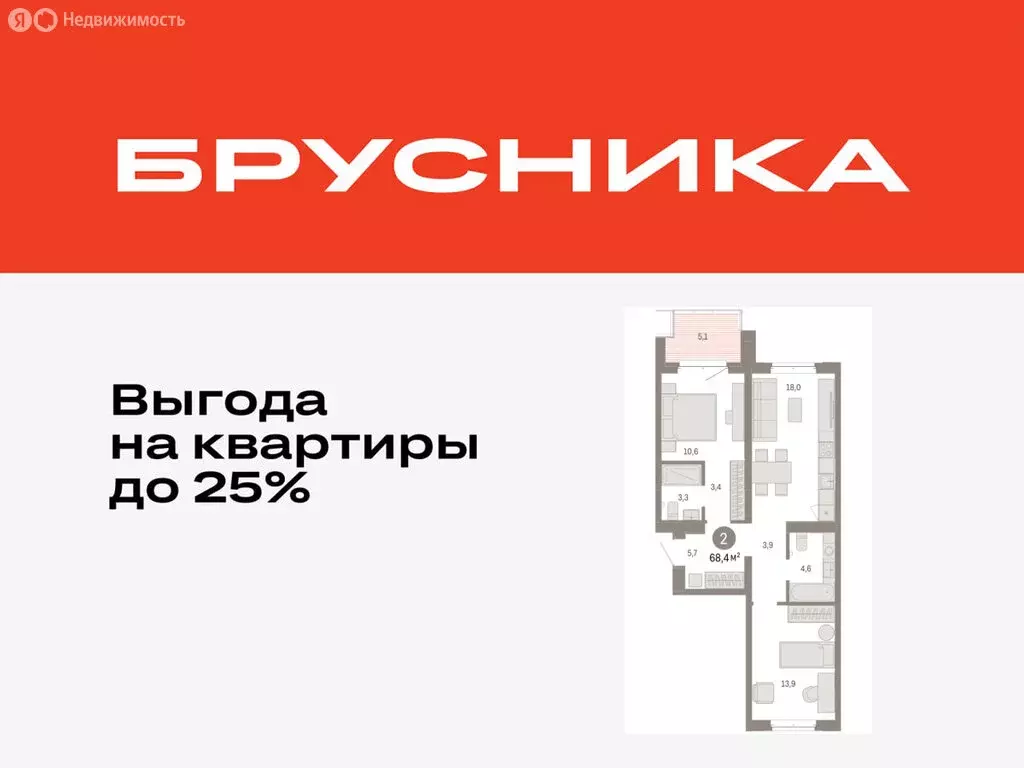 2-комнатная квартира: Тюмень, жилой комплекс На Минской (68.36 м) - Фото 0