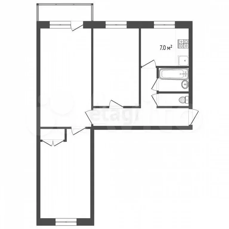 3-к. квартира, 59,7 м, 4/5 эт. - Фото 0