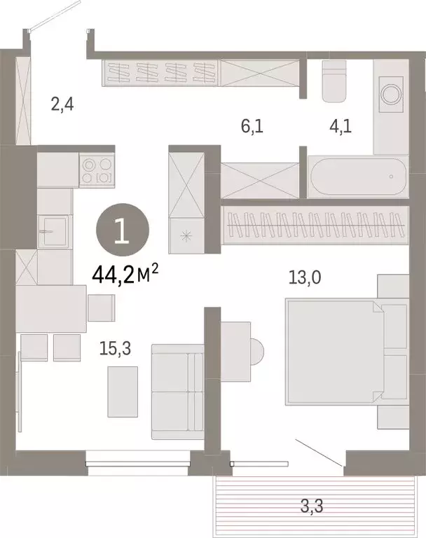 1-комнатная квартира: Екатеринбург, улица Войкова, 15 (44.18 м) - Фото 1