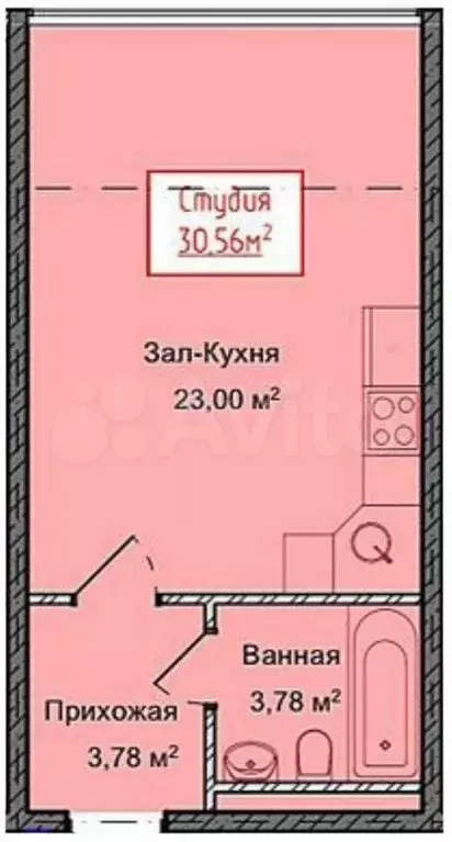 Квартира-студия, 30,6 м, 1/13 эт. - Фото 1