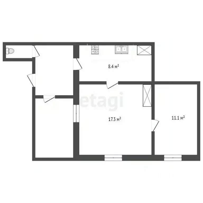 2-к кв. Вологодская область, Вологда ул. Петина, 39 (36.8 м) - Фото 2