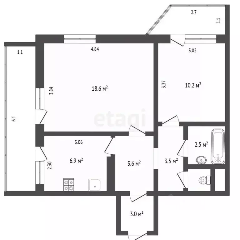 2-к кв. Севастополь ул. Павла Корчагина, 24 (52.2 м) - Фото 2