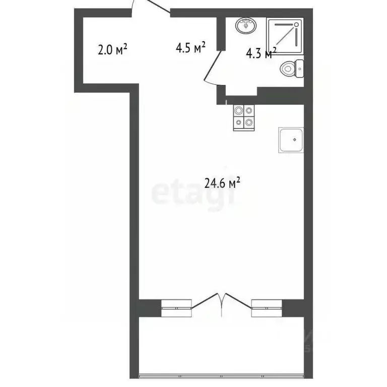 1-к кв. Крым, Алупка ш. Севастопольское (42.5 м) - Фото 2