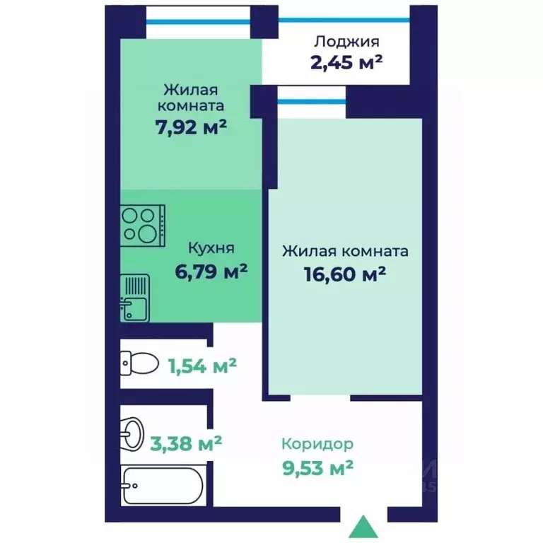 1-к кв. Ярославская область, Ярославль пос. Сокол, 31Ас1 (46.99 м) - Фото 1