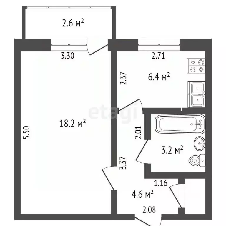 1-к кв. Башкортостан, Стерлитамак Советская ул., 100 (33.2 м) - Фото 1