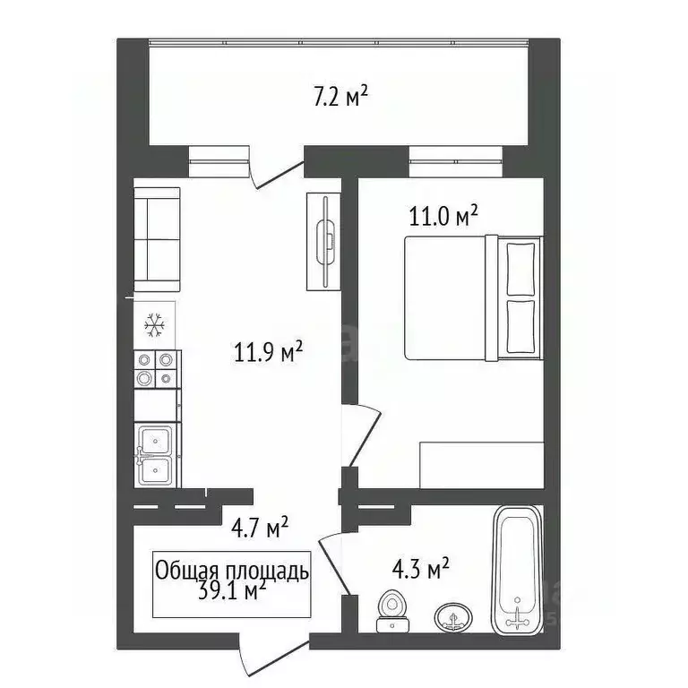 1-к кв. Новосибирская область, Новосибирск Танковая ул., 22 (39.1 м) - Фото 1