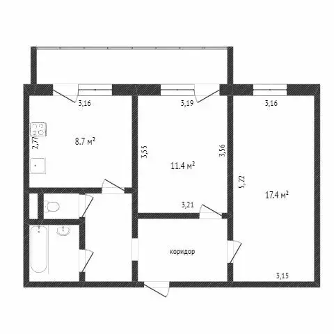 2-комнатная квартира: Белгород, улица Есенина, 36 (52 м) - Фото 1
