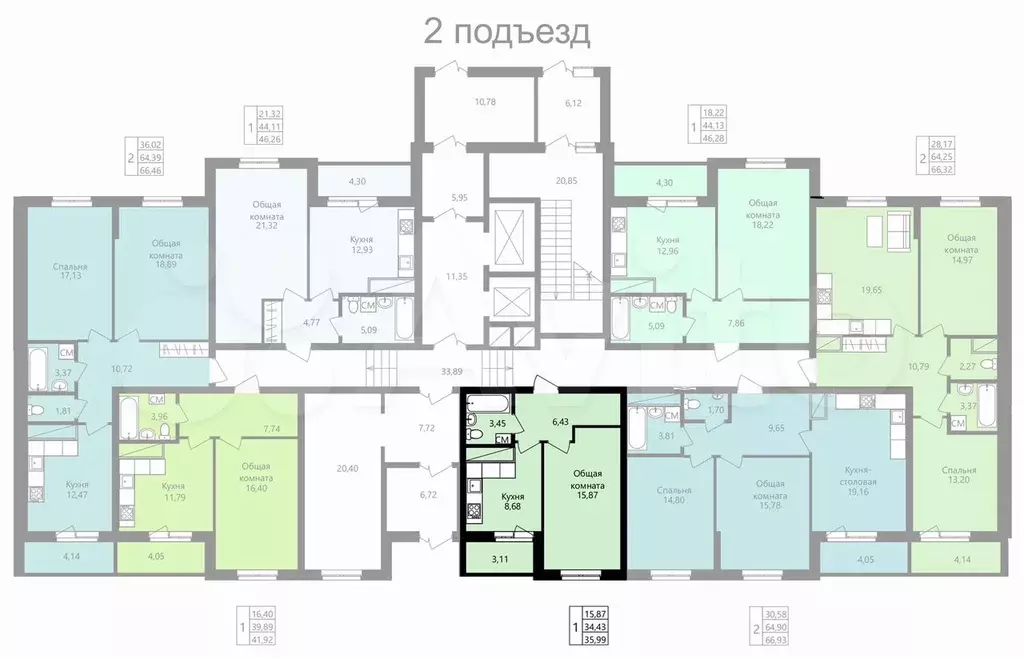 1-к. квартира, 36 м, 1/14 эт. - Фото 1