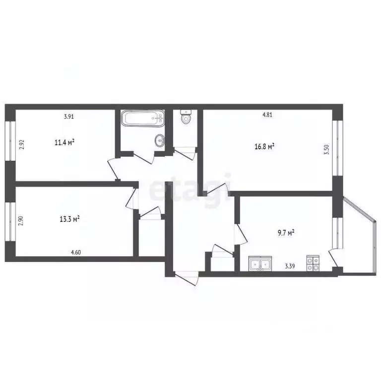 3-к кв. Ханты-Мансийский АО, Сургут ул. Лермонтова, 6 (68.9 м) - Фото 2