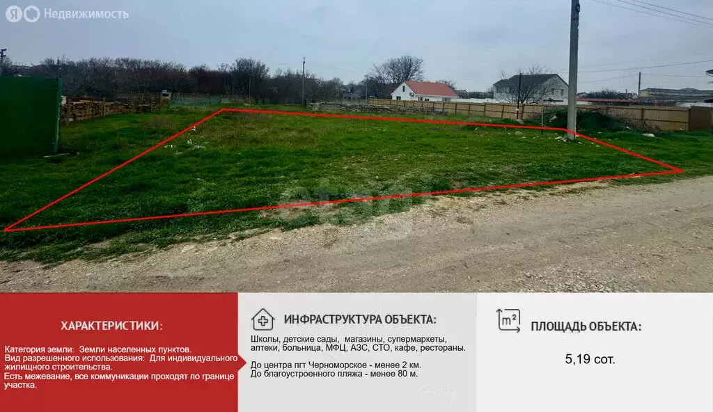 Участок в Черноморское, улица Фрунзе (5.19 м) - Фото 1