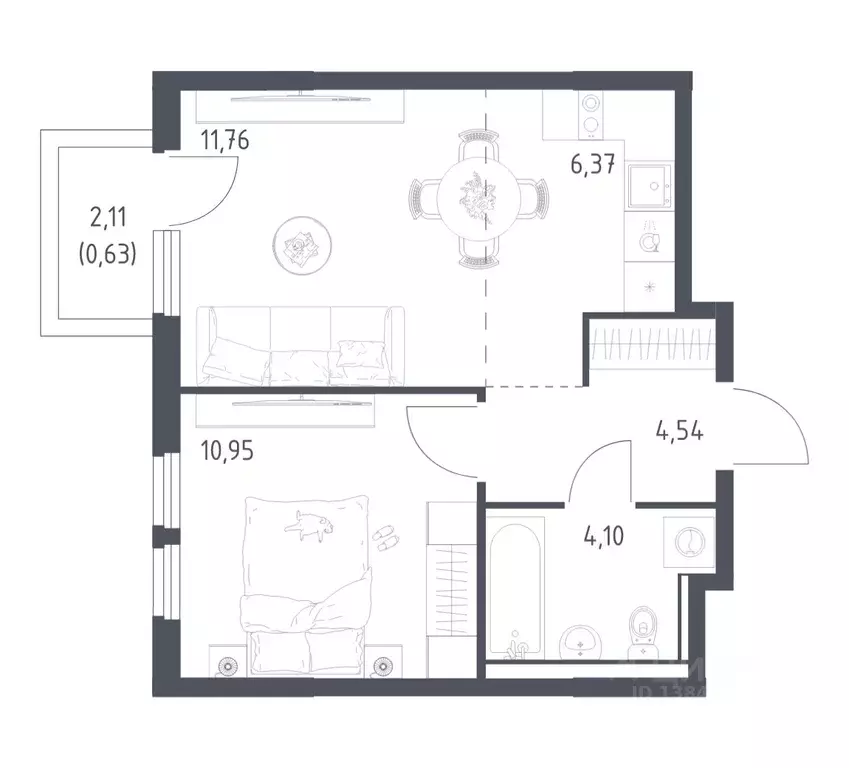 1-к кв. Московская область, Ленинский городской округ, Мисайлово пгт, ... - Фото 1