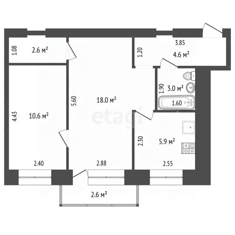 2-к кв. Хабаровский край, Комсомольск-на-Амуре Октябрьский просп., 30 ... - Фото 2