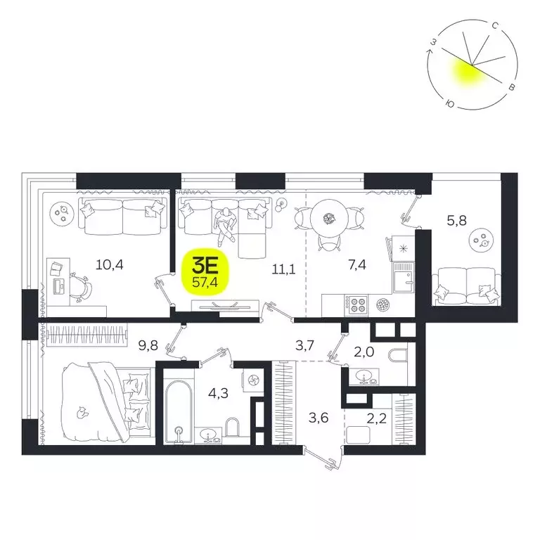3-комнатная квартира: Екатеринбург, улица Титова, 19Б (57.4 м) - Фото 0