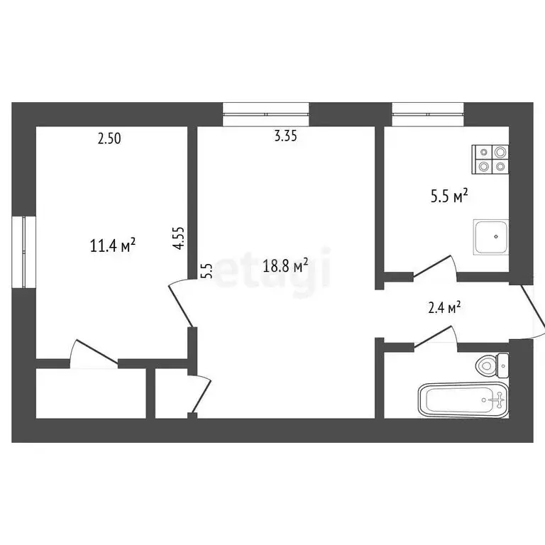 2-комнатная квартира: Симферополь, улица Лескова, 64 (42.8 м) - Фото 1