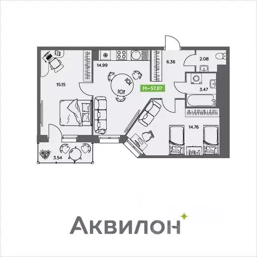 2-к кв. Архангельская область, Северодвинск  (57.87 м) - Фото 0