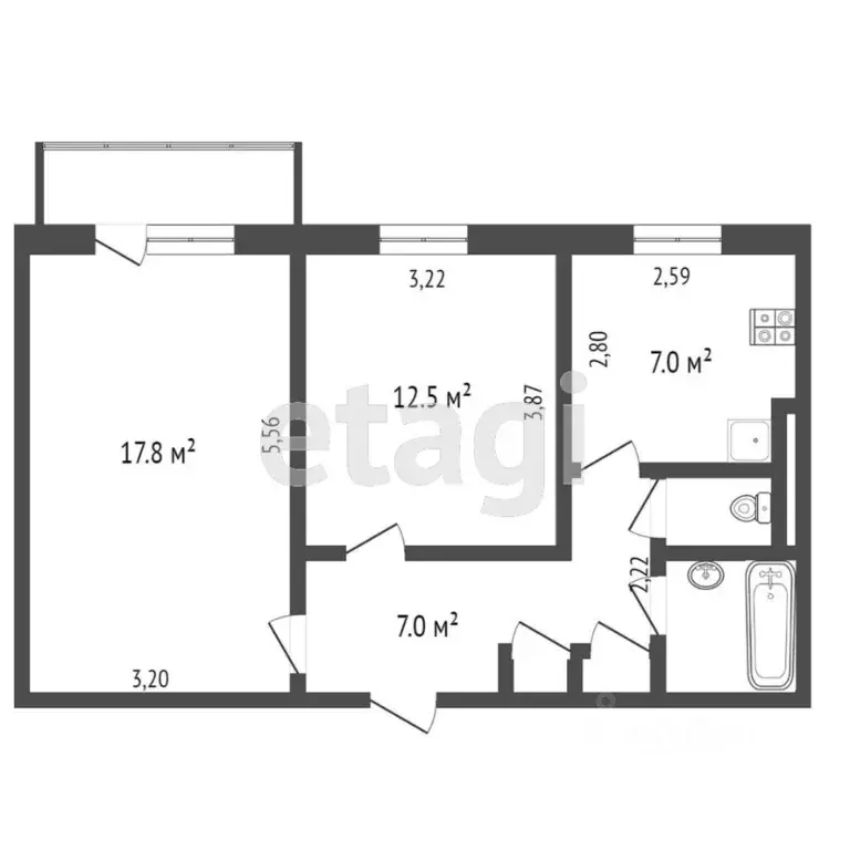 2-к кв. Крым, Симферополь ул. Героев Сталинграда (49.0 м) - Фото 2