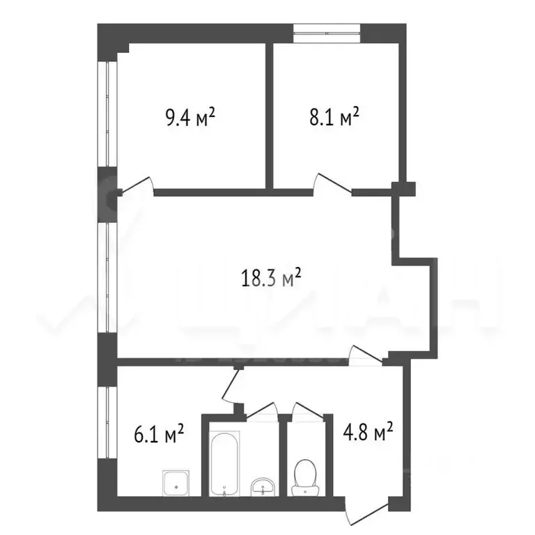 3-к кв. Омская область, Омск ул. Калинина, 10 (49.9 м) - Фото 1