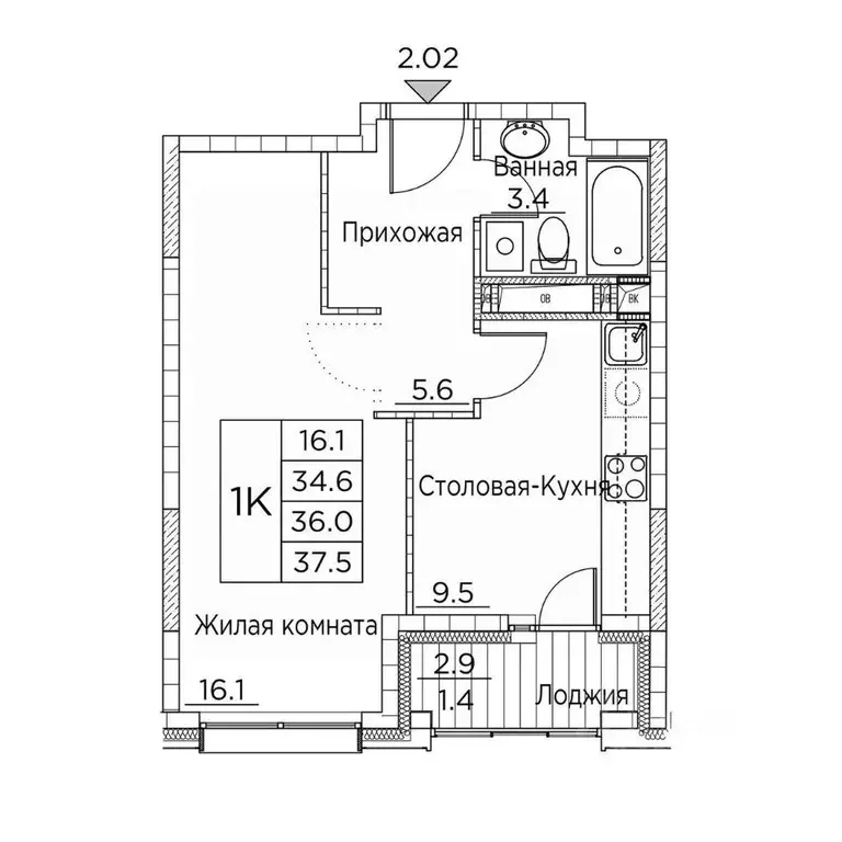 1-к кв. Приморский край, Владивосток ул. Расула Гамзатова, 7к3 (37.5 ... - Фото 1