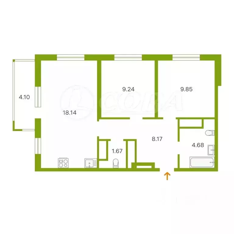 2-к кв. Тюменская область, Тюмень ул. Фармана Салманова, 21 (51.3 м) - Фото 2