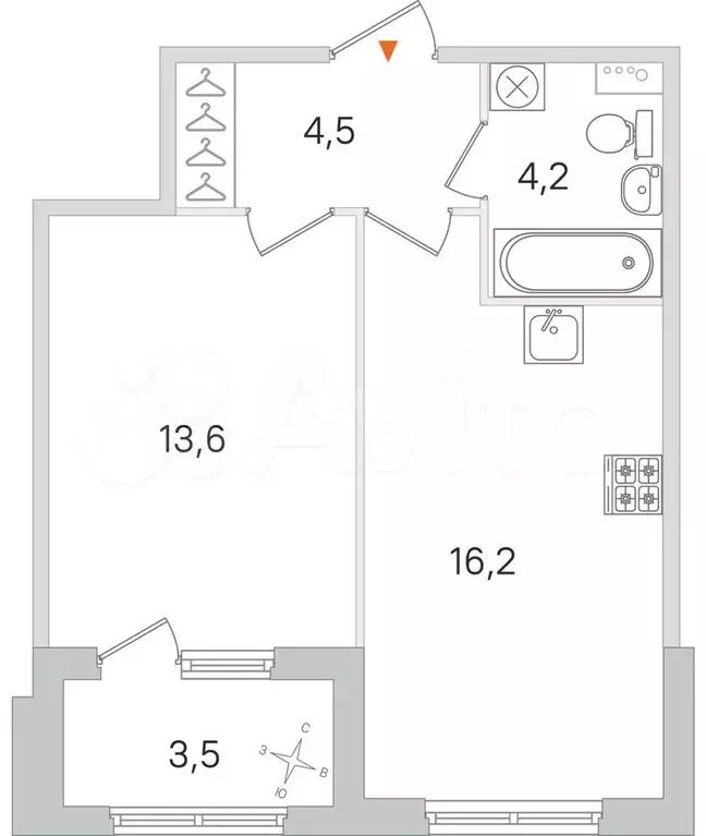 1-к. квартира, 40,3 м, 1/4 эт. - Фото 0