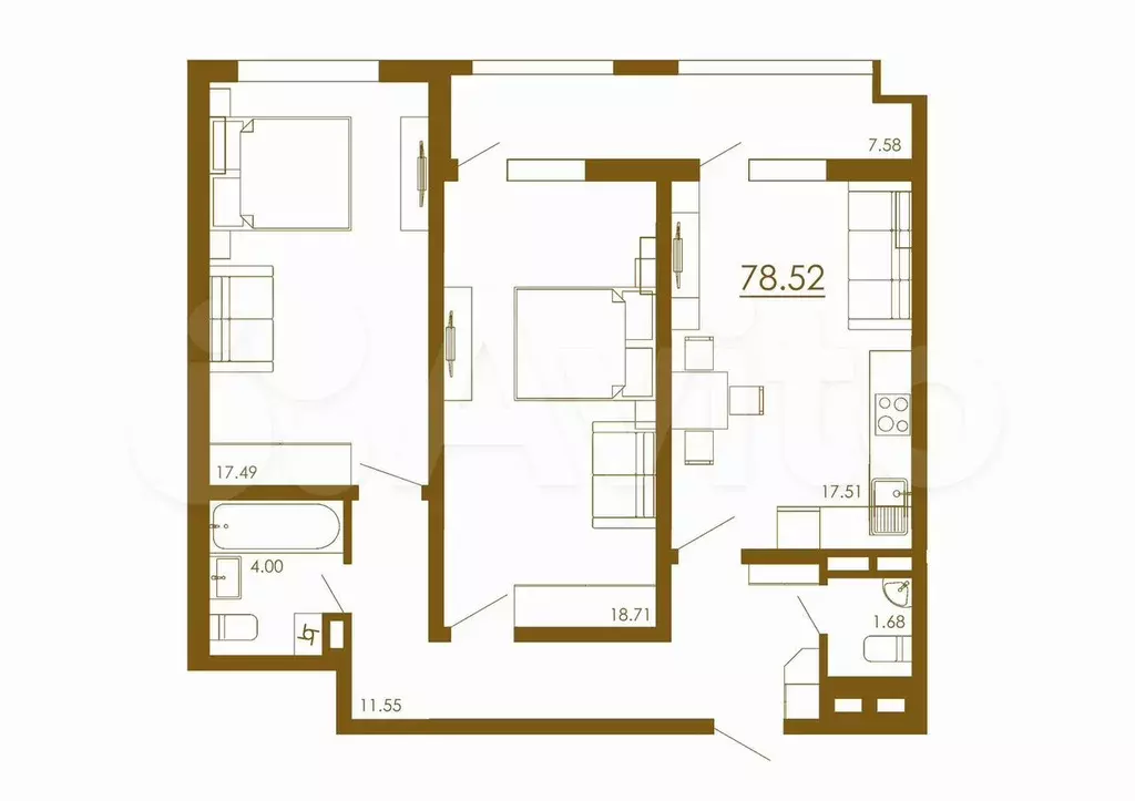 2-к. квартира, 78,5 м, 13/13 эт. - Фото 1