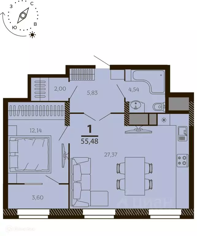 1-к кв. Рязанская область, Рязань ул. Есенина (55.48 м) - Фото 2