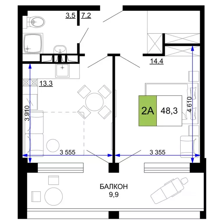 2-к кв. Краснодарский край, Анапа проезд Сосновый (48.3 м) - Фото 0