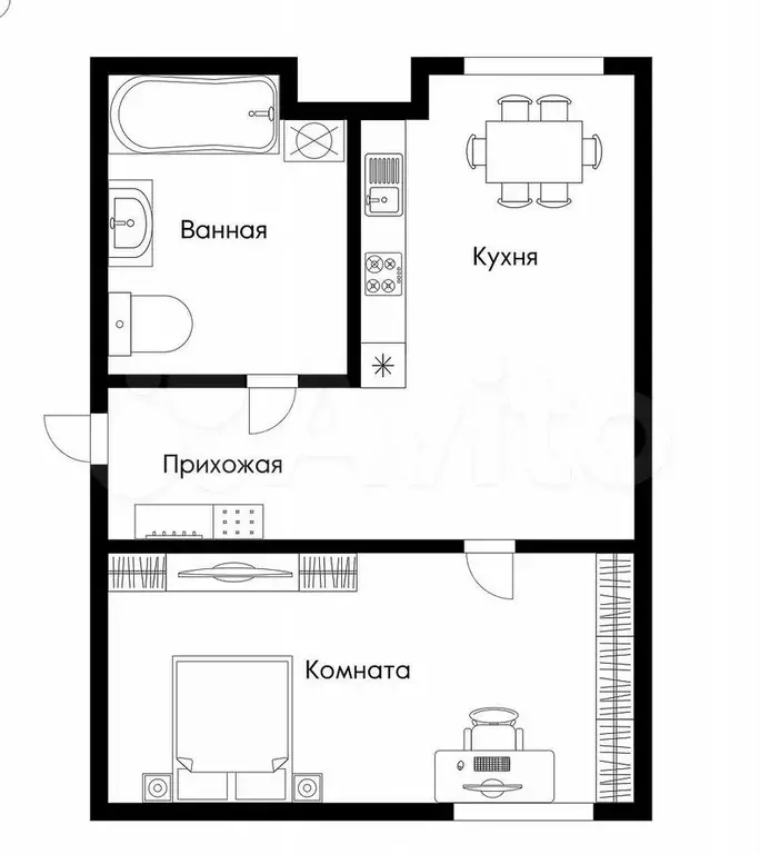 1-к. квартира, 36,8 м, 1/6 эт. - Фото 0