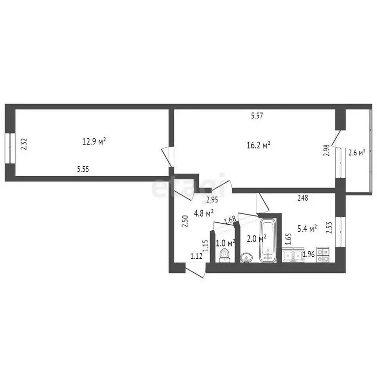 2-комнатная квартира: Ишим, улица Шаронова, 5 (43.5 м) - Фото 1