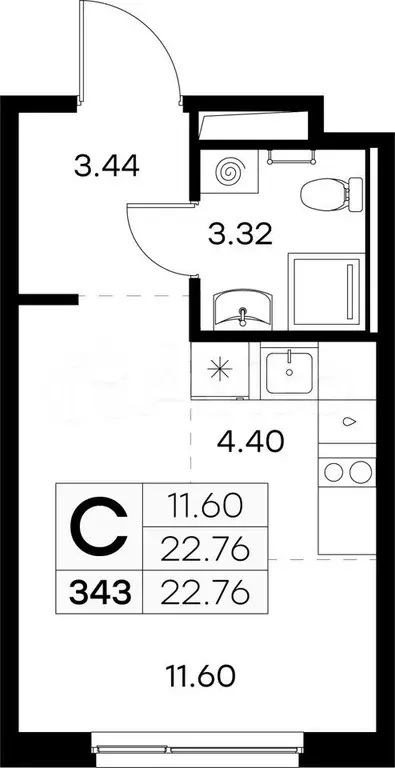 Квартира-студия, 22,8 м, 8/9 эт. - Фото 0