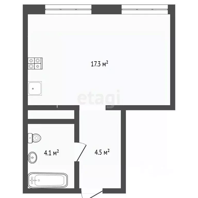Студия Тюменская область, Тюмень ул. Заполярная, 3 (25.9 м) - Фото 2