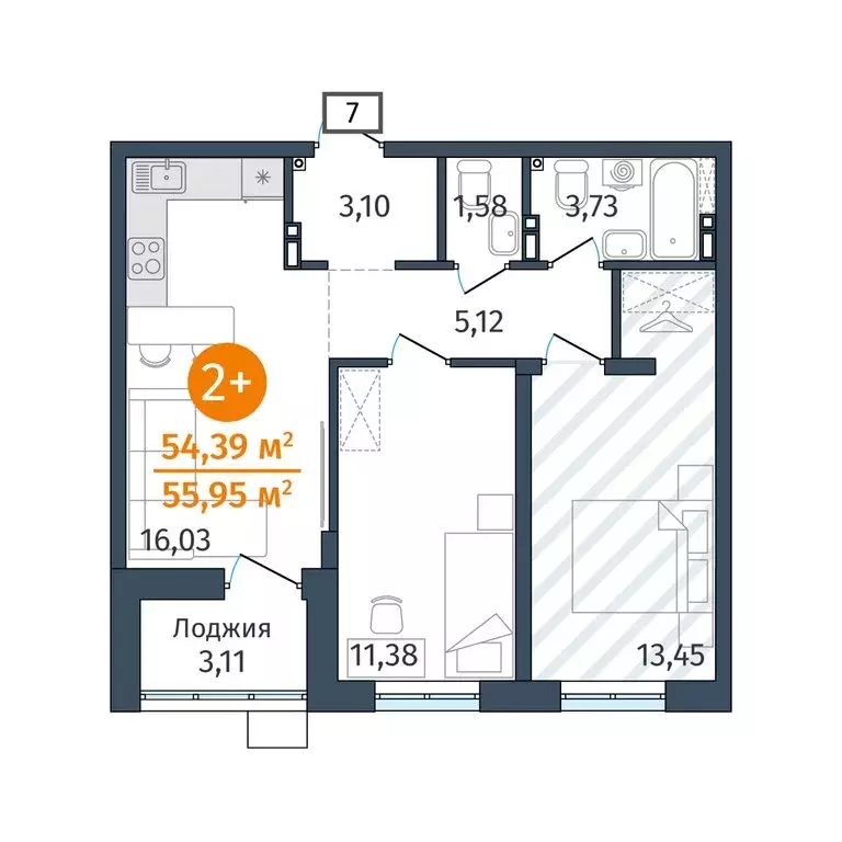 2-комнатная квартира: Дударева, улица Сергея Джанбровского, 27 (54.39 ... - Фото 1