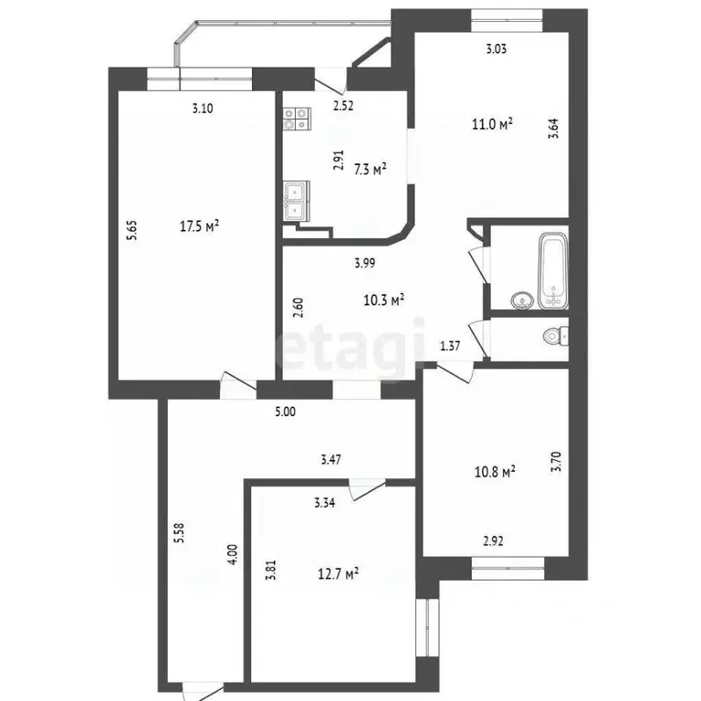 3-к кв. Тюменская область, Тюмень ул. Николая Чаплина, 126 (88.0 м) - Фото 1