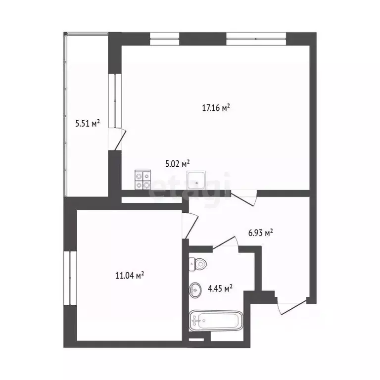 1-к кв. Тюменская область, Тюмень ул. Краснооктябрьская, 14к2 (44.7 м) - Фото 1