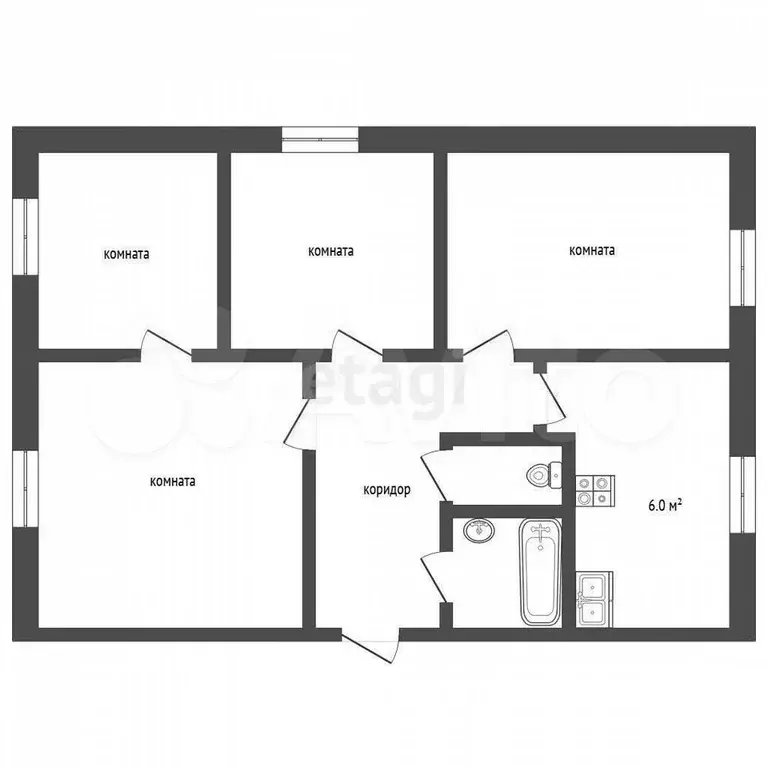 4-к. квартира, 57,9 м, 2/5 эт. - Фото 0