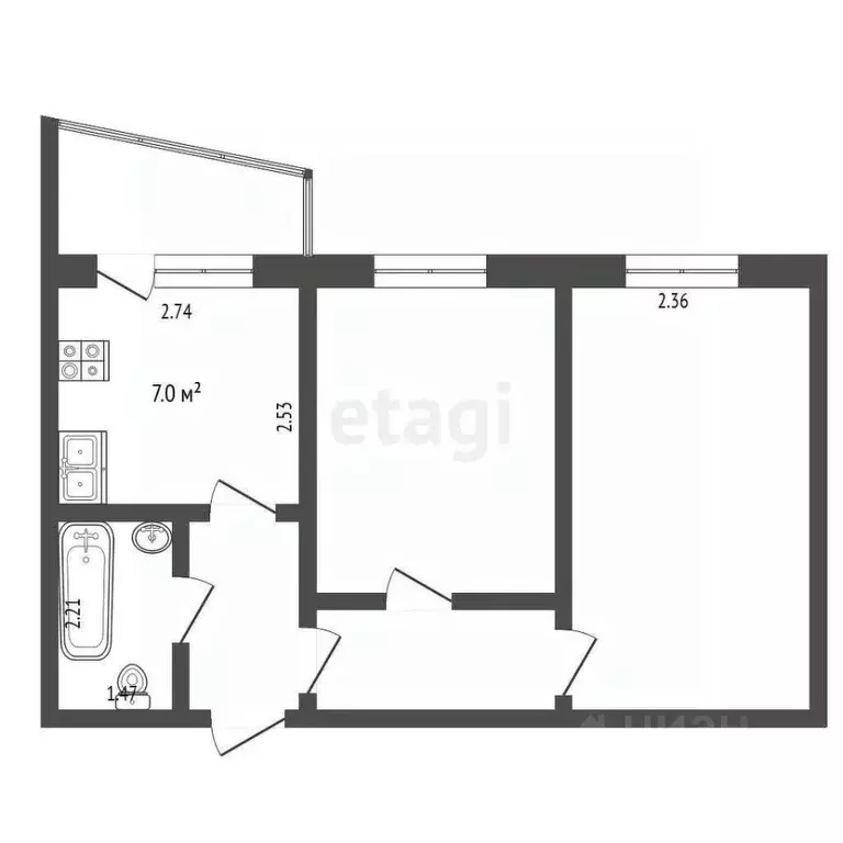 2-к кв. Калининградская область, Полесск Пионерская ул., 7 (39.3 м) - Фото 2