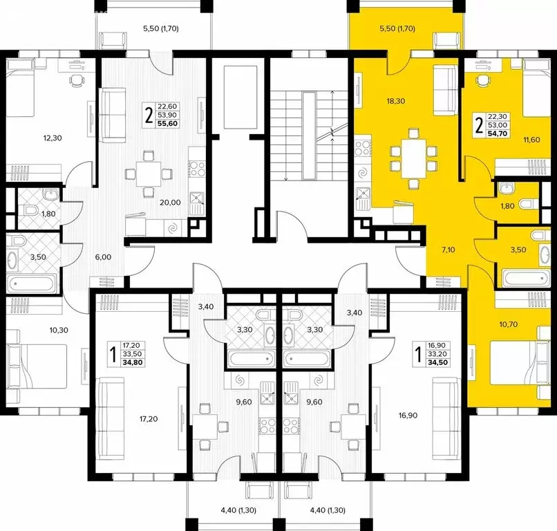 2-комнатная квартира: Сукко, жилой комплекс Кипарис (54.7 м) - Фото 1