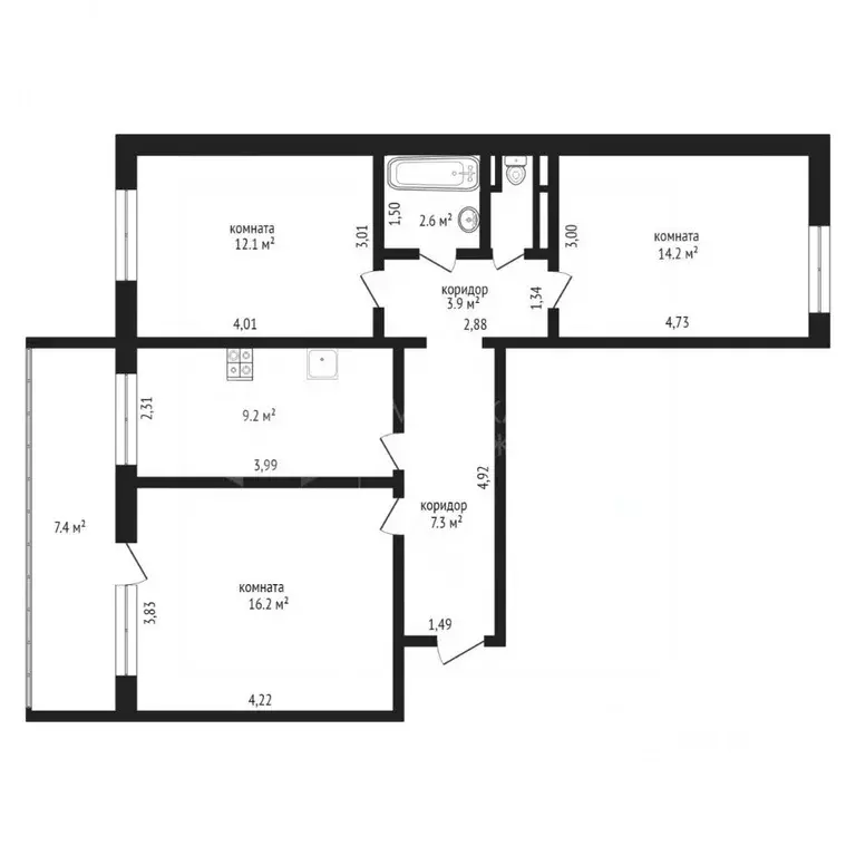 3-к кв. Тюменская область, Тюмень Малая Боровская ул., 38 (85.0 м) - Фото 1