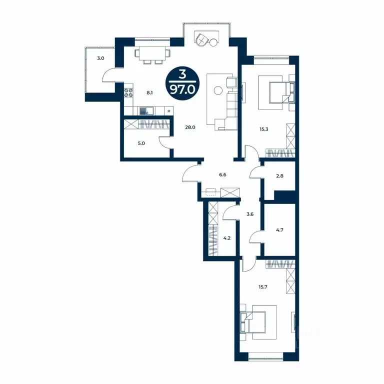 3-к кв. Хакасия, Абакан ул. Генерала Тихонова, 14 (97.0 м) - Фото 1