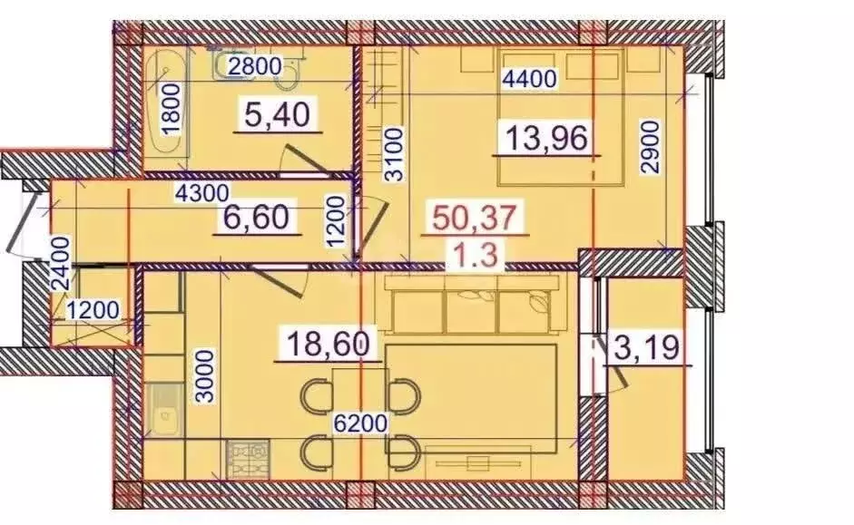 1-комнатная квартира: Владикавказ, улица Сады Шалдона, 61 (51 м) - Фото 1