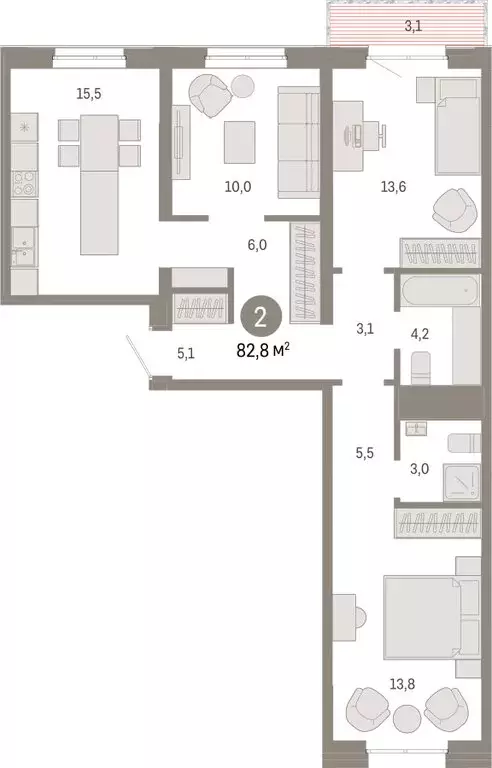 2-комнатная квартира: Екатеринбург, улица Советских Женщин (82.8 м) - Фото 1