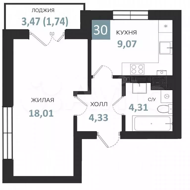 1-к. квартира, 37,5 м, 5/5 эт. - Фото 0