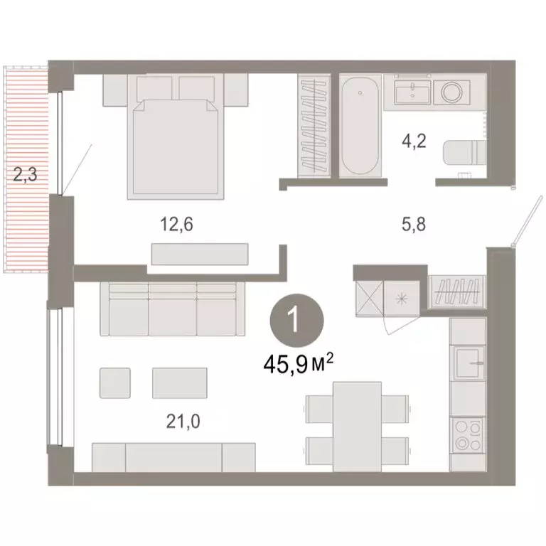 1-комнатная квартира: Тюмень, микрорайон ДОК, ЖК Октябрьский на Туре ... - Фото 2
